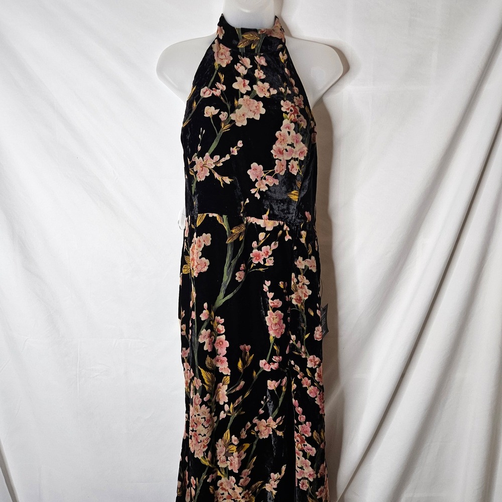 Lulus Fabulous‎ Always Black Floral Velvet Backless Mermaid Maxi Dress sz XL NWT